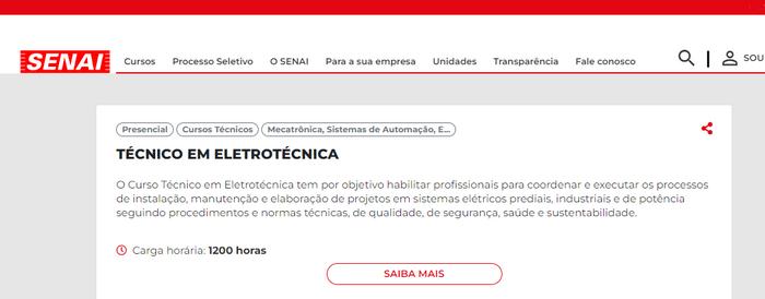 Curso de Eletrotécnica Senai