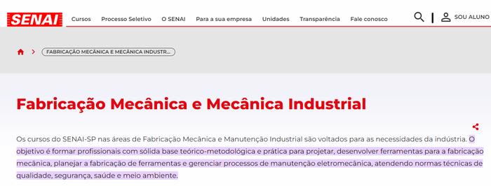 Curso de Fabricação Mecânica Senai